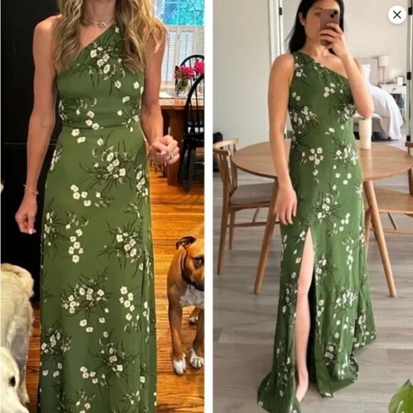 Reformation Green Evelyn Asymmetrical One Shoulder Maxi Dress in Lomita - Picture 2 of 6